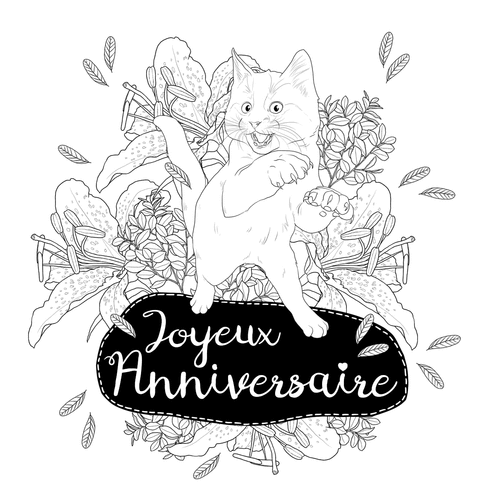 Carte Coloriage Joyeux Anniversaire Chat  Envoyer une vraie Carte